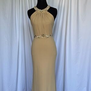 Embellished Tan Cross-Back Dress